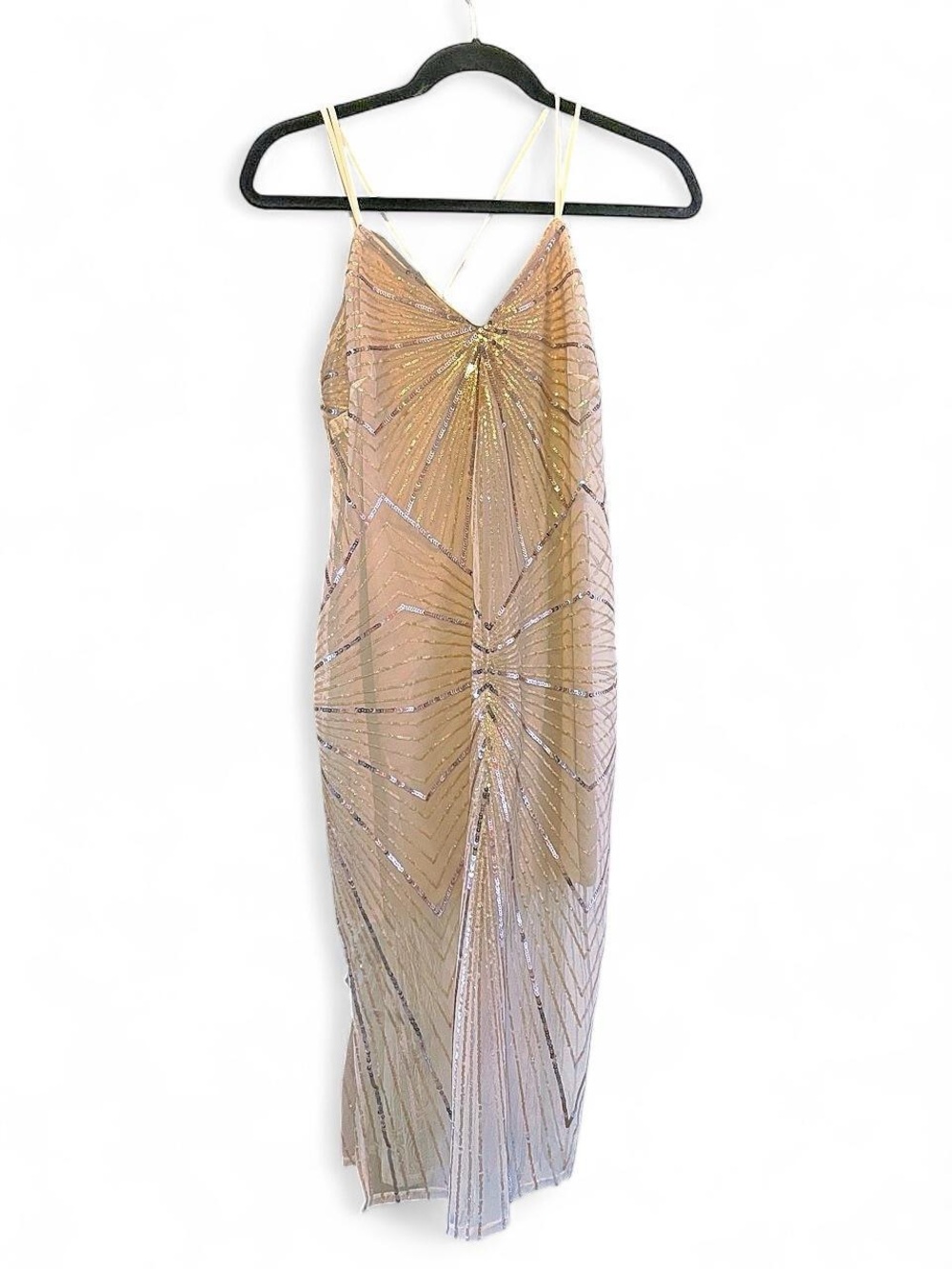BCBGeneration Nude Champagne Sequin Midi Slip Dress